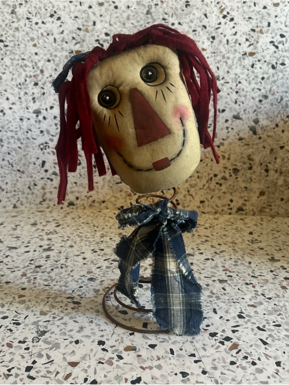 Vintage Primitive Folk Art Raggedy Ann Coil Christmas Tree Topper